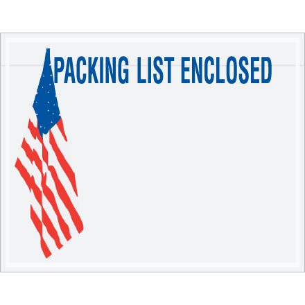 7 x 5 <span class='fraction'>1/2</span>" U.S.A. Flag "Packing List Enclosed" Envelopes