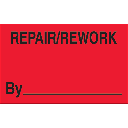 1 <span class='fraction'>1/4</span> x 2" - "Repair/Rework By" (Fluorescent Red) Labels