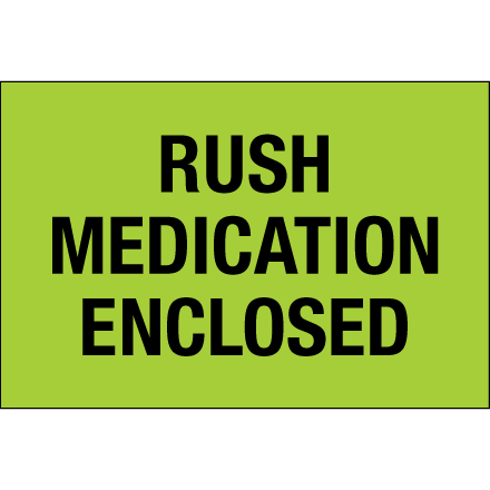 2 x 3" - "Rush - Medication Enclosed" (Fluorescent Green) Labels