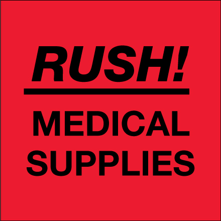 4 x 4" - "Rush - Medical Supplies" (Fluorescent Red) Labels