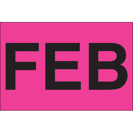2 x 3" - "FEB" (Fluorescent Pink) Months of the Year Labels