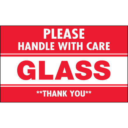 3 x 5" - "Glass - Please Handle With Care" Labels